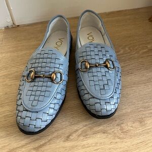 Blue leather loafers